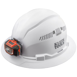 60407 Hard Hat, Vented, Full Brim with Headlamp, White Image 